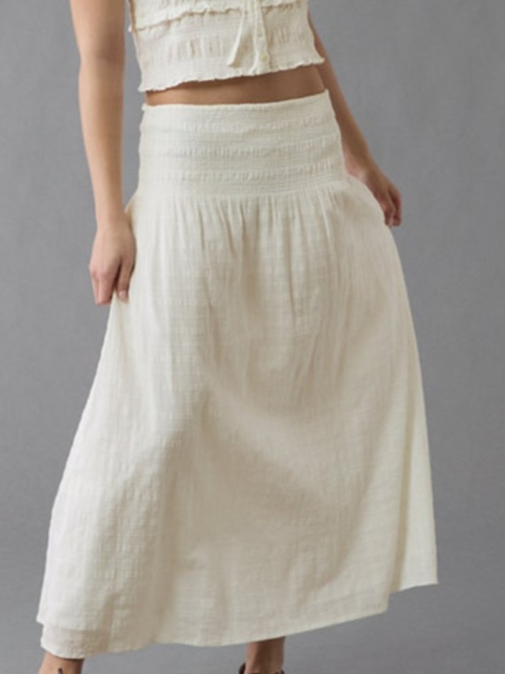 American Eagle Cream Smocked Waist Maxi Skirt, SZ L, NWT